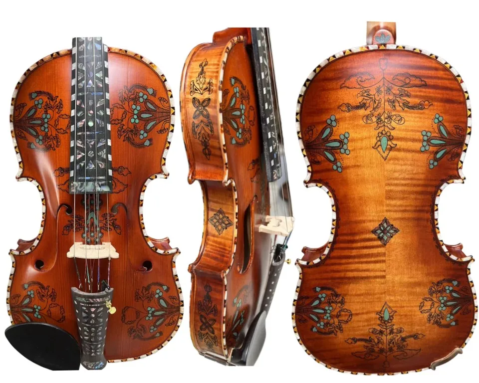 Deluxe Fancy Norwegian Fiddle 4/4 Husle (4*4) profesionálneho koncertu #8741