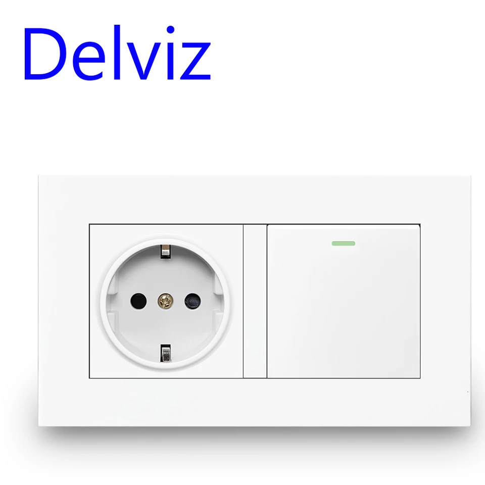 Delviz Wall Power Socket, 16A White, AC 110-250V výstup, 1 gang 2way / 1way, zapnutie, push panel, štandardný spínač svetla EU