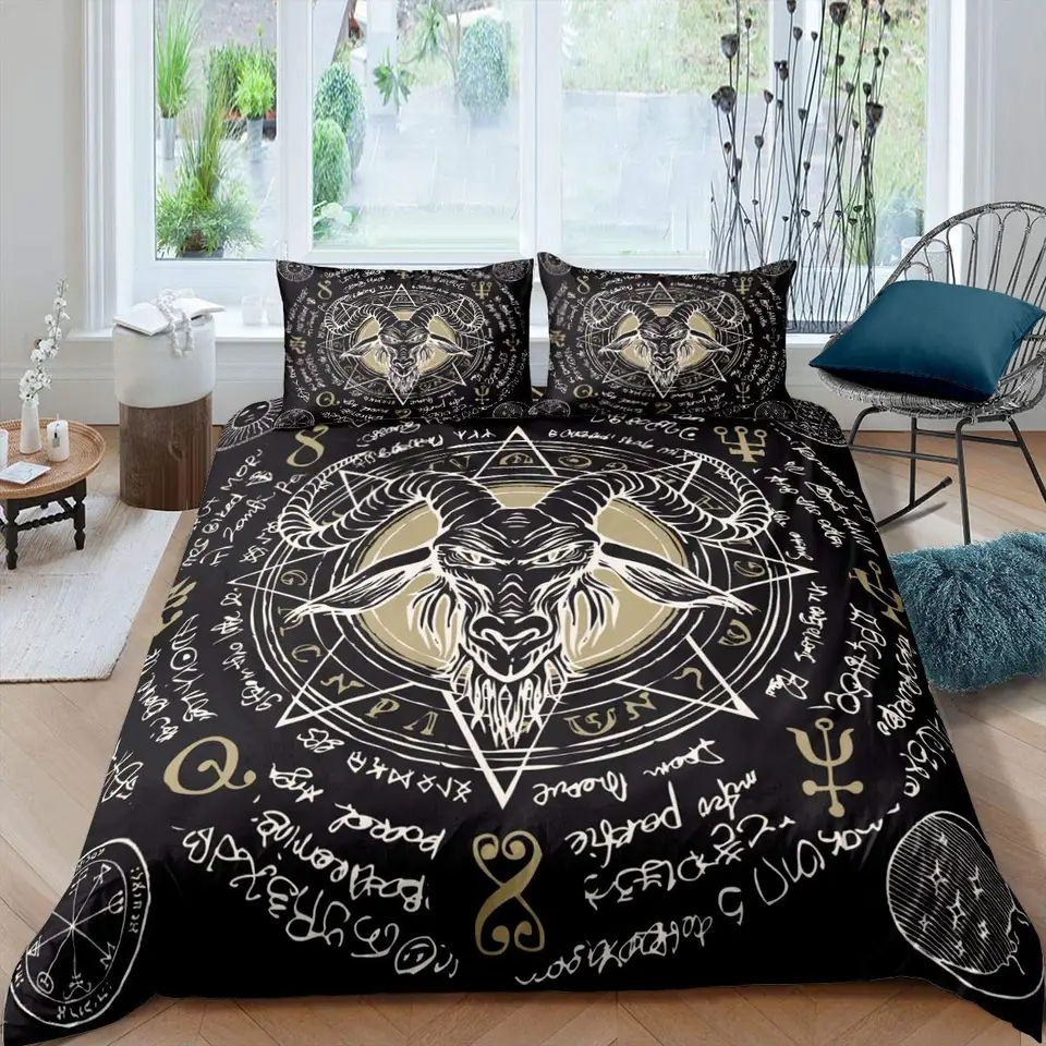 Demon Duin Cover Set Demon Lucifer Bedding Set pre deti chlapcov Geometrický trojuholníkový kruh pokrývajúci pokrývku šesťbod-bodovej hviezdy staroveku