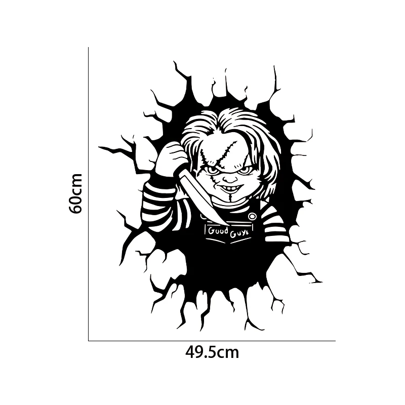 Demon Monster Chucky Doll Auta Sticker nálepka Horor film Halloween nálepka pre dvere automobilu s strašidelnou tvárou pre bábiky