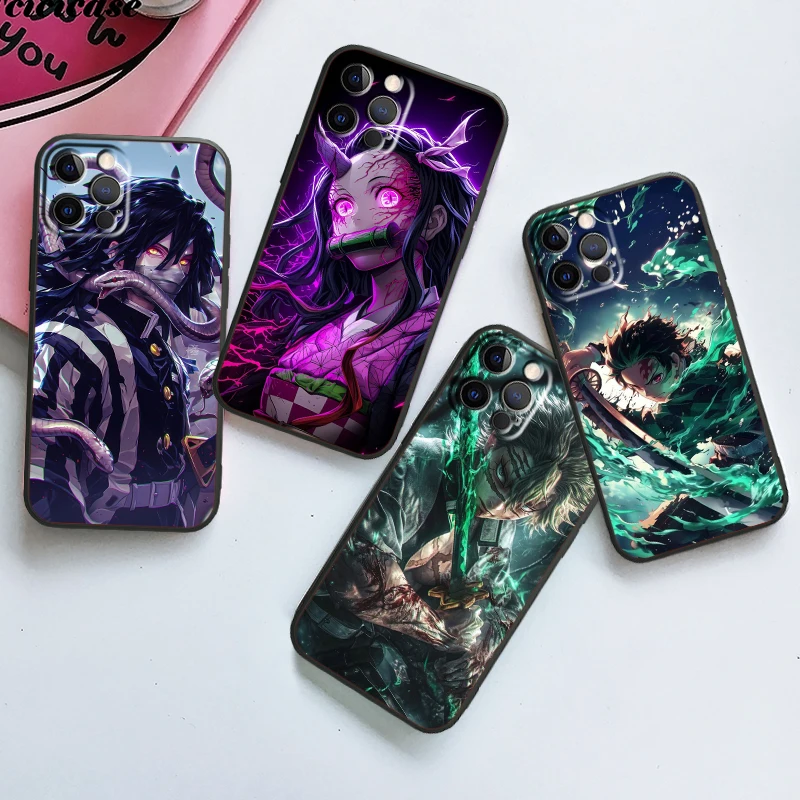 Demon Slayer Cool Anime pre iPhone 15 14 13 12 11 xs xr x 8 7 SE Pro Max Plus Mini Black Cover Telefón puzdro