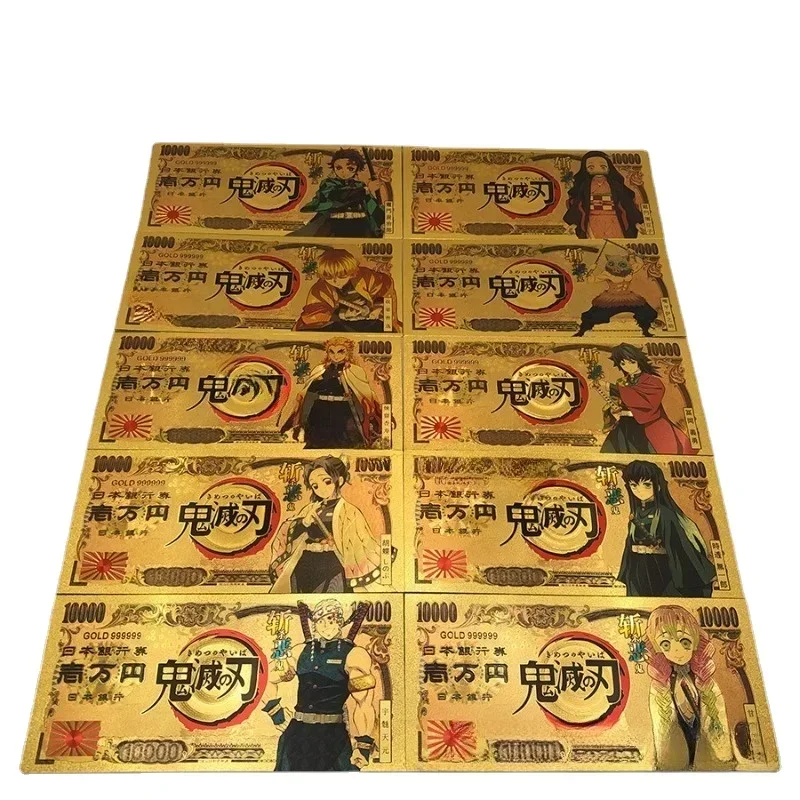 Demon Slayer Gold Foil Paper Mena anime akcie figúrky Kamado Tanjirou Nezuko Hashibira inOsuke q figurals detské kreslené dary