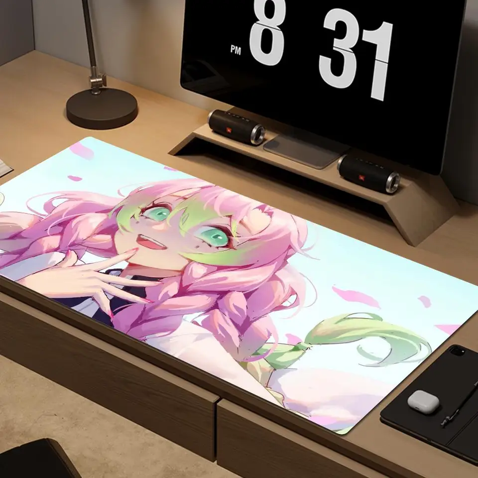 Demon Slayer Kanroji Mitsuri MousePad Anti-Slip Zhustená podložka myši nadmerne nadmernou hernou klávesnicou prenosný stôl pre PC Desk Pad
