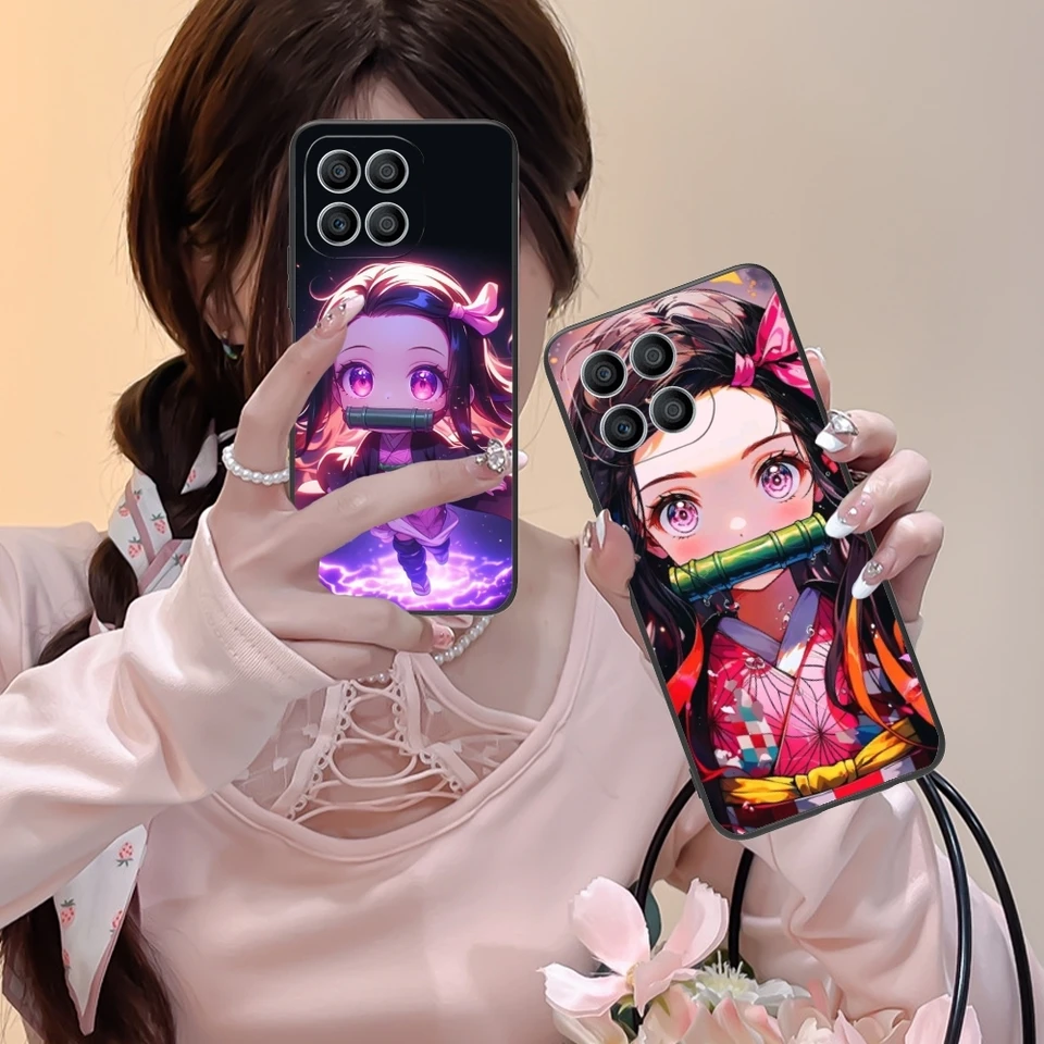 Demon Slayer Nezuko mobilný telefón puzdro pre Huawei Honor 90 80 70 60 50 30 20 10 9 8 7 Pro S SE LITE 5G Čierny krycí telefón s obalom