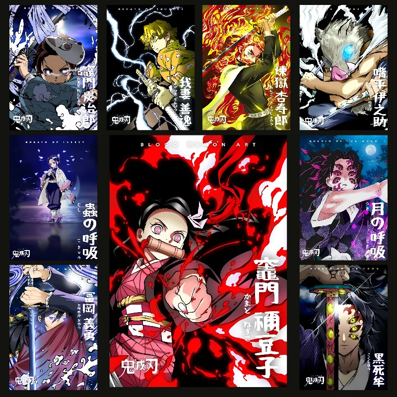 Demon Slayer Postavy japonský anime figúrka plagát Self-pasívne umenie vodotesná papierová nálepka kaviareň kaviareň Bar izba
