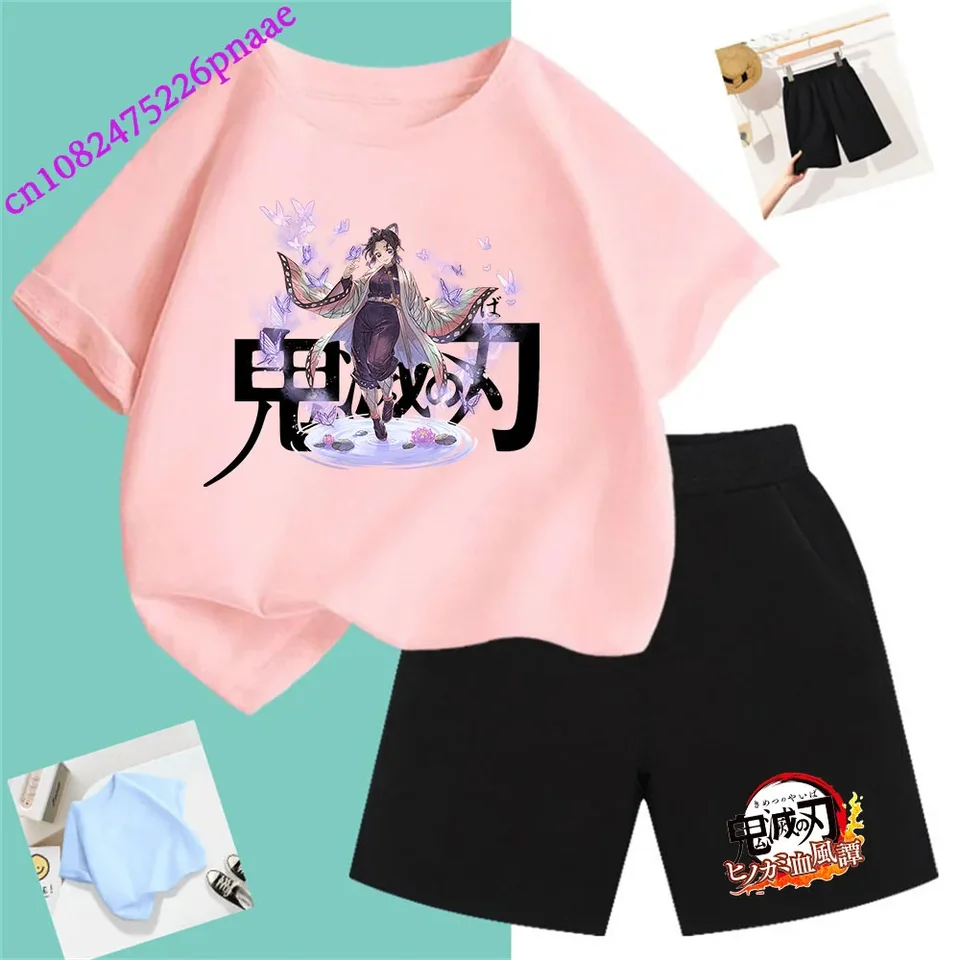 Demon Slayer T tričko móda Summerdress2024 krátke dieťa krátke tričko Baby Tee Sety módne neformálne orde