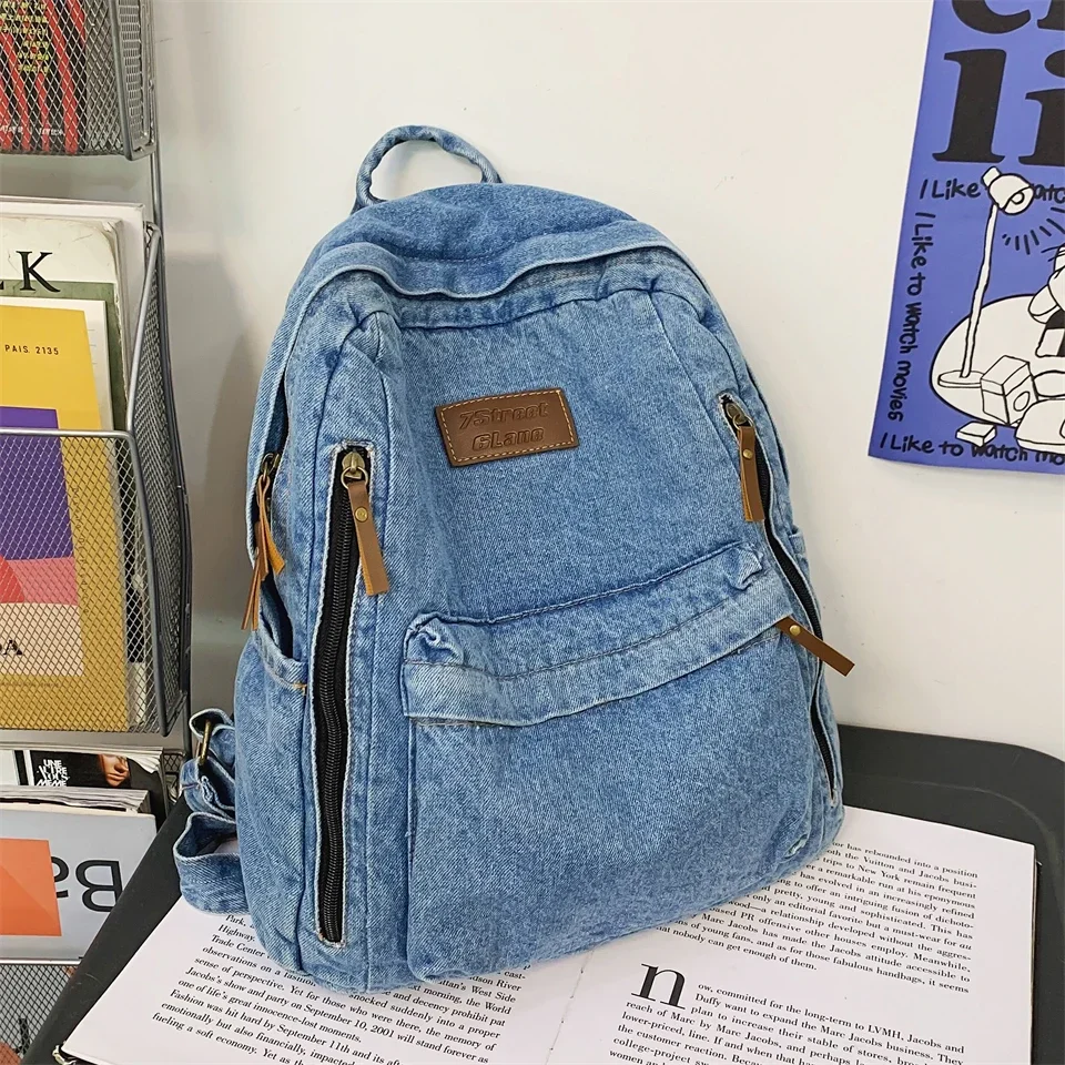 Denim módne batohy pre školský trend študentské džínsy vrecká Multi vreciek veľká kapacita Rucksnack Mochila de Escola Feminina 2024