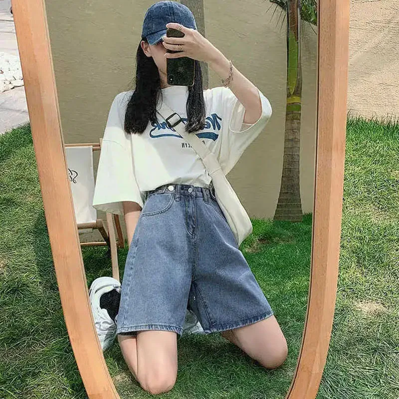 Denim Shorts Women Women Streetwear High pás leto Kórejský nový Harajuku Solid Casy Casy Y2K ženská módna taška