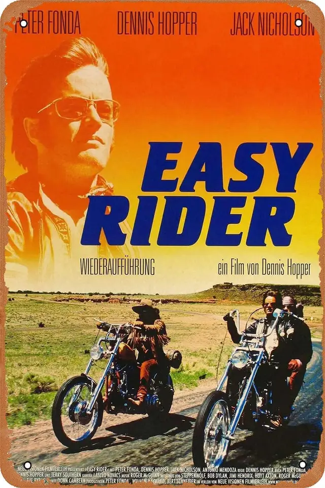 Dennis Hopper Movie Plagát Easy Rider Retro Tin Sign pre Cafe Bar Man Cave Office Garage Garage Domáca nástenná umenie Decor Vintage Look Metal