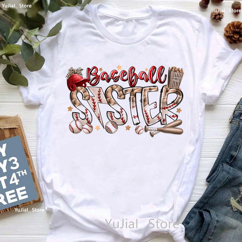 Denný grafický tlač tričko Dievčatá láska baseball sestra letné módne tričko ženy harajuku košeľa leopard biele tričko Tops