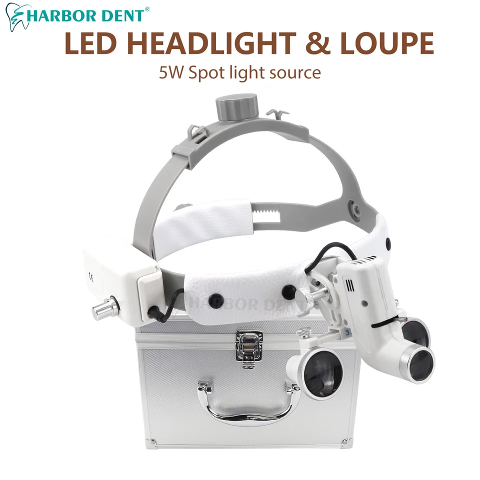 Dental 2,5x 3,5x Loupe s mentálnou krabicou 5W nastaviteľné Spotlight Hlava Hlave Zavláčacia sklo Zubné svetlomet