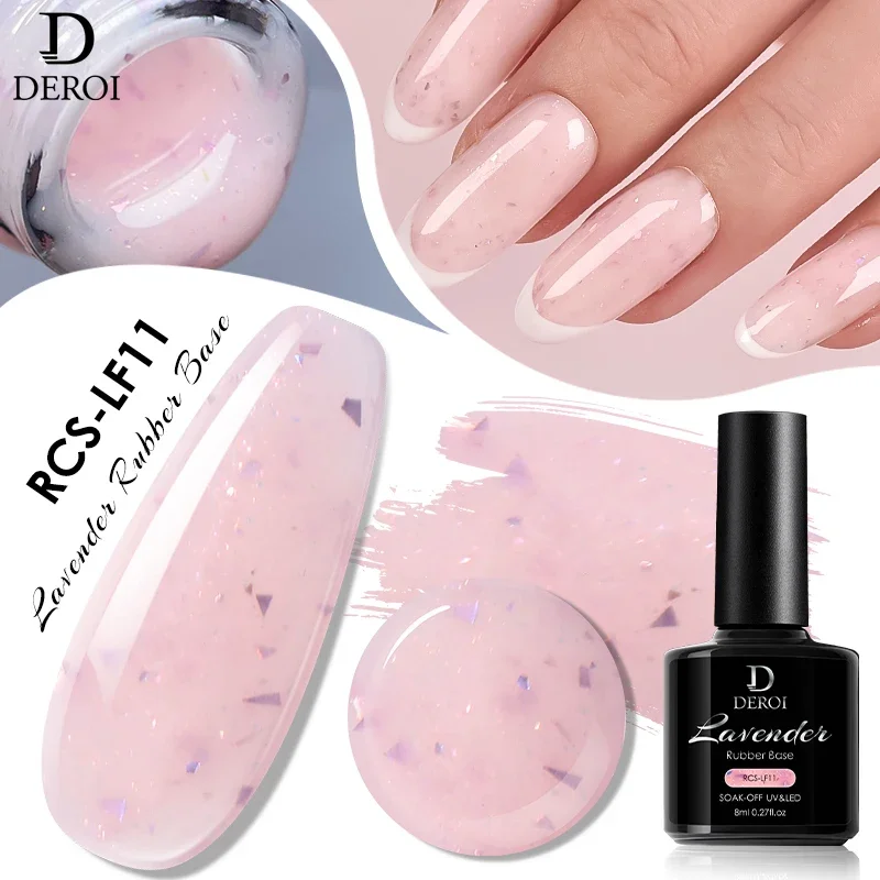 Deroi Jelly Nail Gel Poľh Glitter Glitter Nude Pink Gumový základný kabát pre manikúru lak UV/LED namočenie na nechty na nechty na nechty na nechty 8 ml