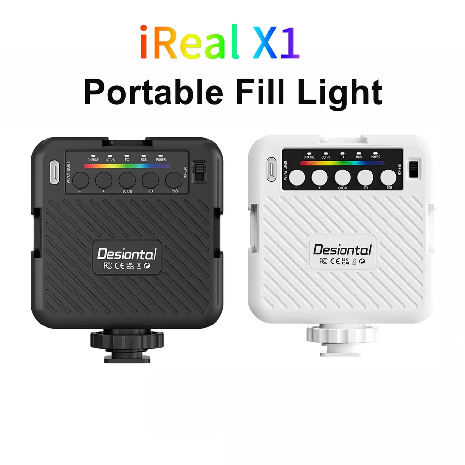 Desiontal X1 Plná farba RGB LED VIDEO LIGHT LIGHT 2500K-6500K MINI FLILT 3 Cold Shoe Mount 1500 mAh TYP-C nabíjacie fotoaparát Svetlo