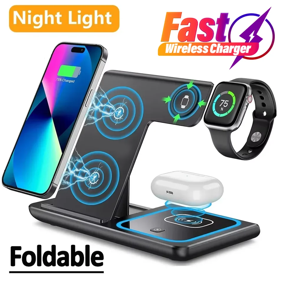 Desktop 3 v 1 bezdrôtovej nabíjačky stojan na nabíjanie skladateľný telefón Rýchle nabíjanie držiaka stanice pre iPhone 16 15 14 Pro Max Iwatch AirPods