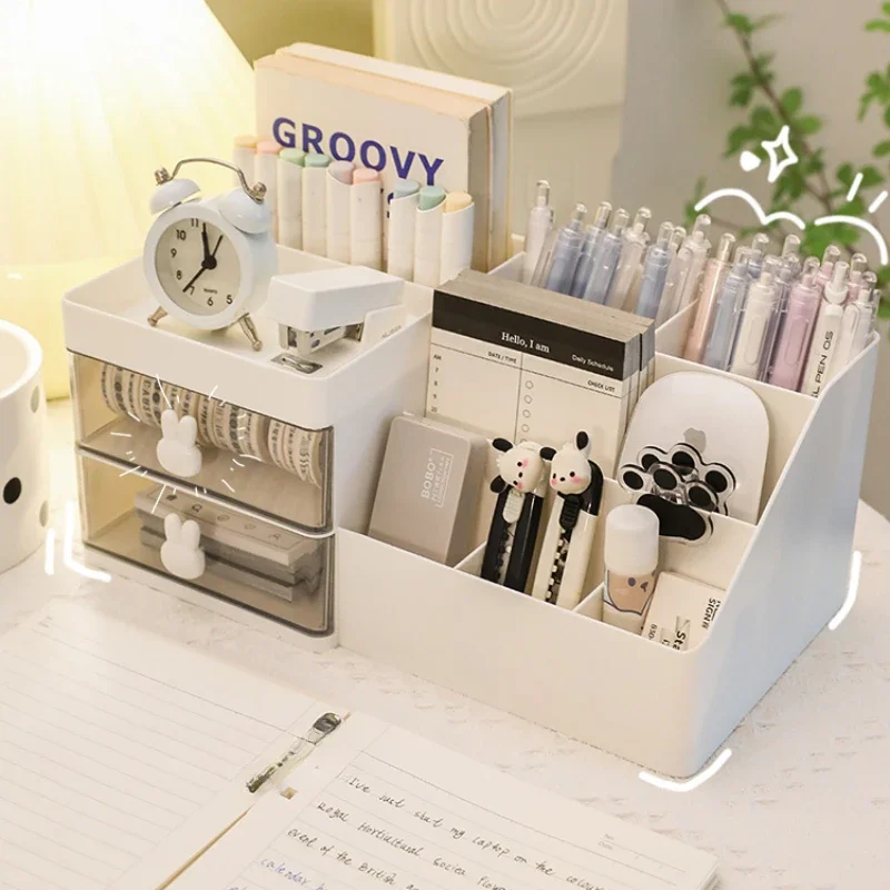 Desktop Transparent Cosmetics Storage Box Organizátor Desktop s zásuvkami držiak pero stacionárny úložný stojan pre kancelárske stoly