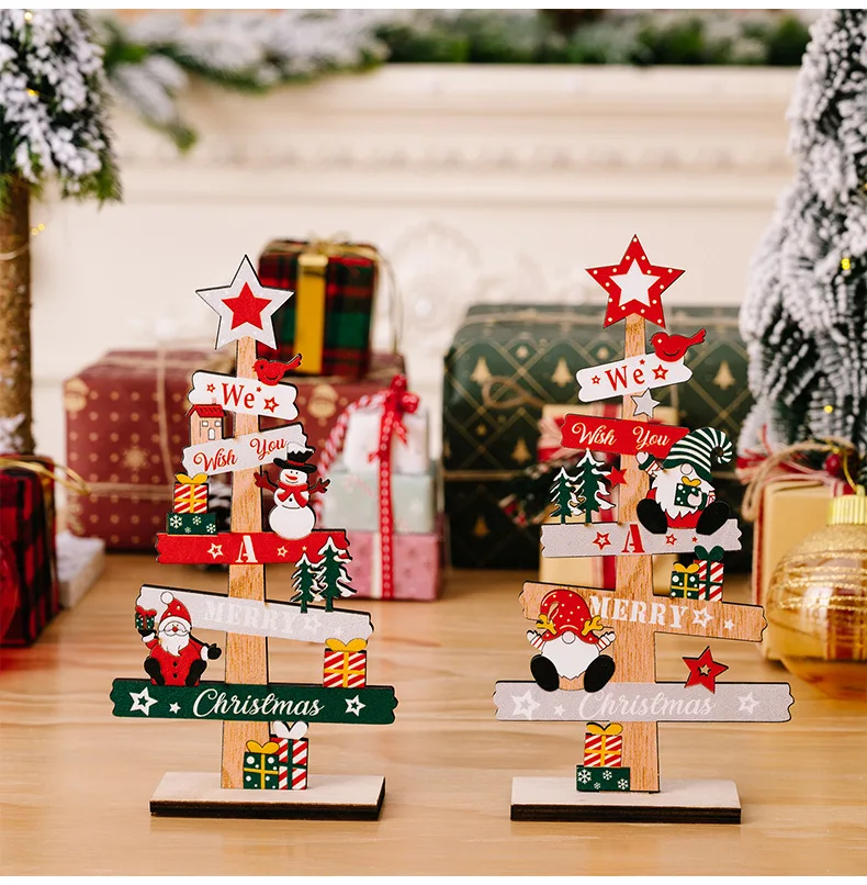 Desktop vianočný stromček Santa Claus DIY dekorácie Drevené vianočné značky Pleque Vianoce Nový rok 2024