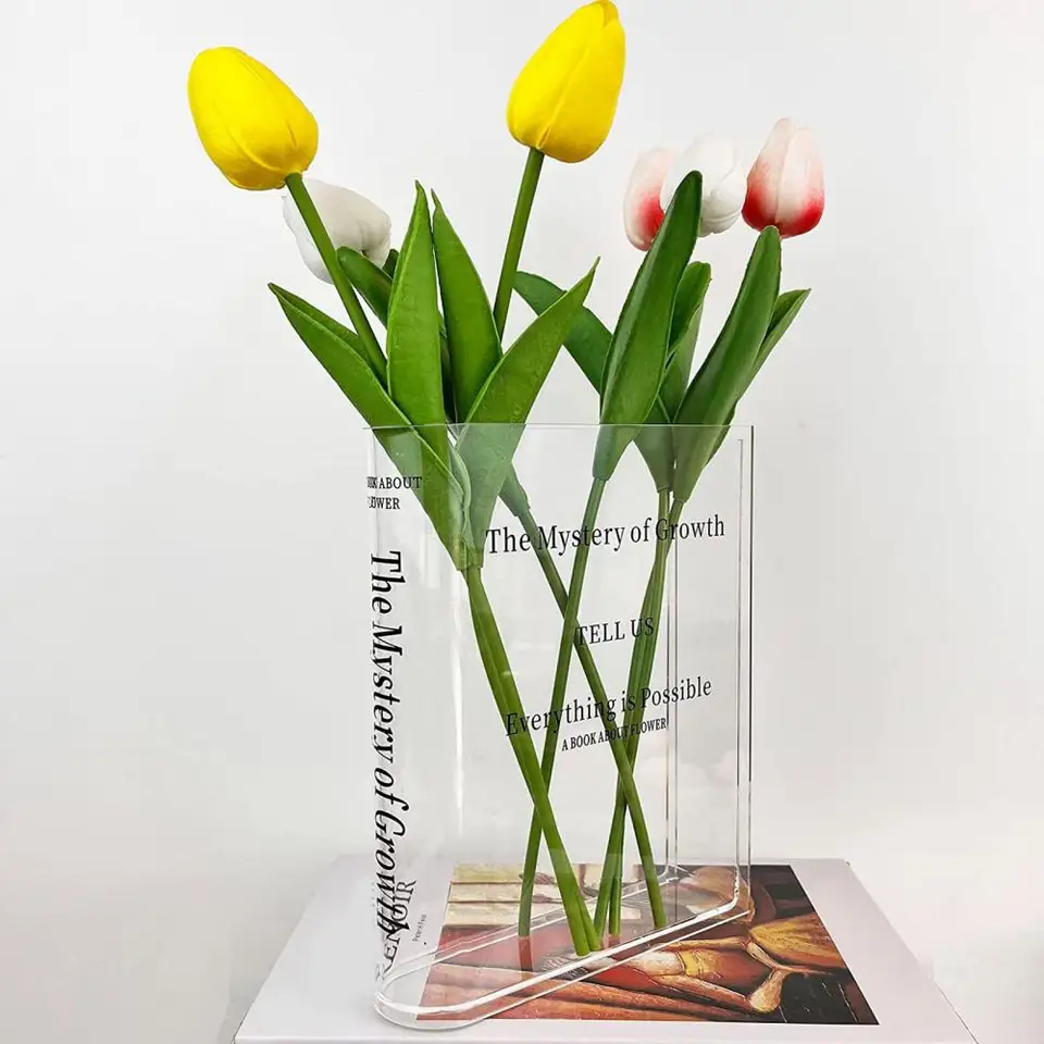 Desktopová kniha Vase Book Vase Clear Acryl Book Vase pre vodné výsadba kvety estetická domáca kancelária dekorácia darček pre milencov