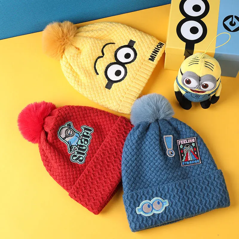 Despicable Me Minions Anime Periférna karikatúra roztomilý vodotesný detský pletený klobúk kreatívny kawaii teplý vetrový vlnený vlnový klobúk