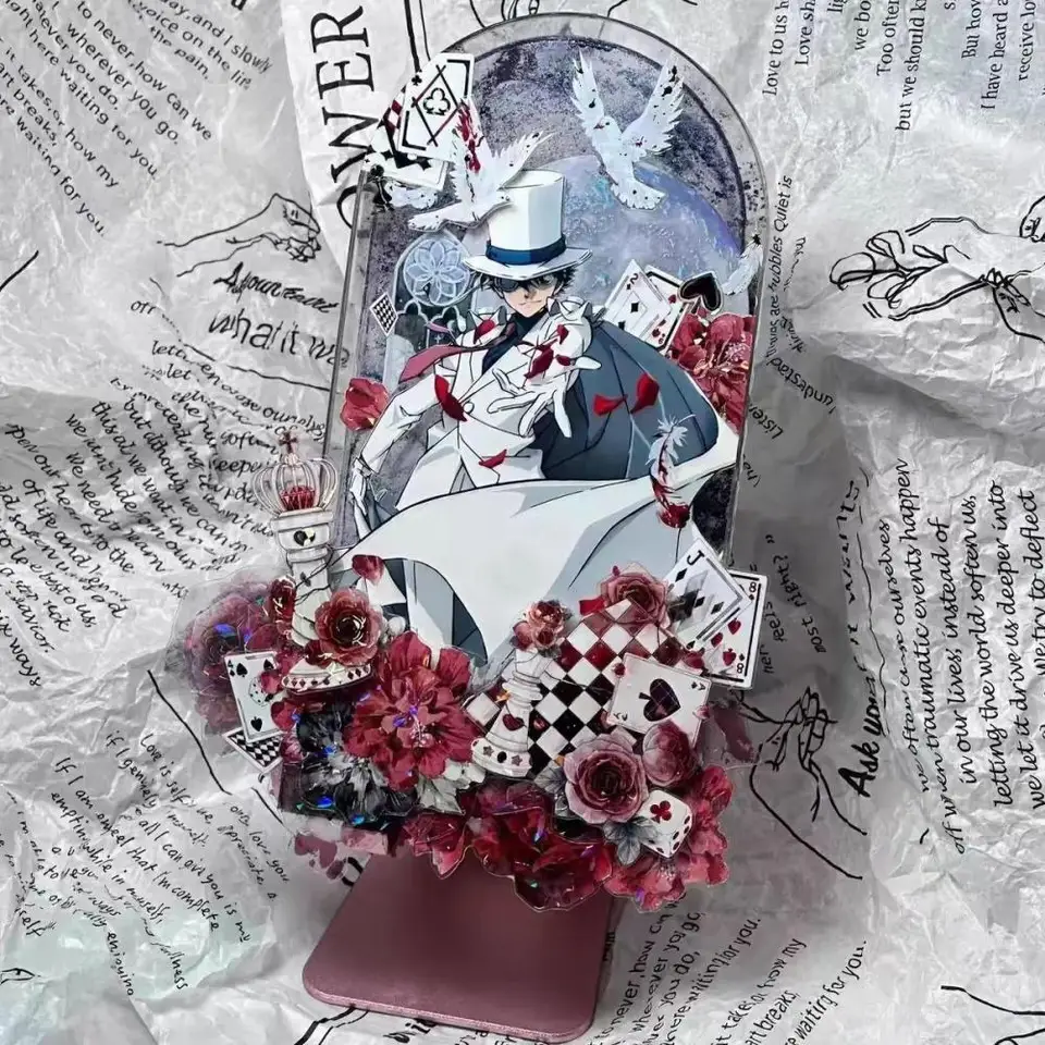 Detektív Conan Anime postava Kuroba Kaito kvetinové pozadie vynikajúce vzory akrylové stojace dosky stolové hračky pre stolné počítače