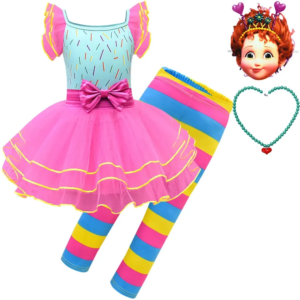 Deti anime karikatúra Fancy Nancy Mesh Ruffle Dress Pants Mask náhrdelník súprava pre dievčatá vianočný kostým Halloween Cosplay