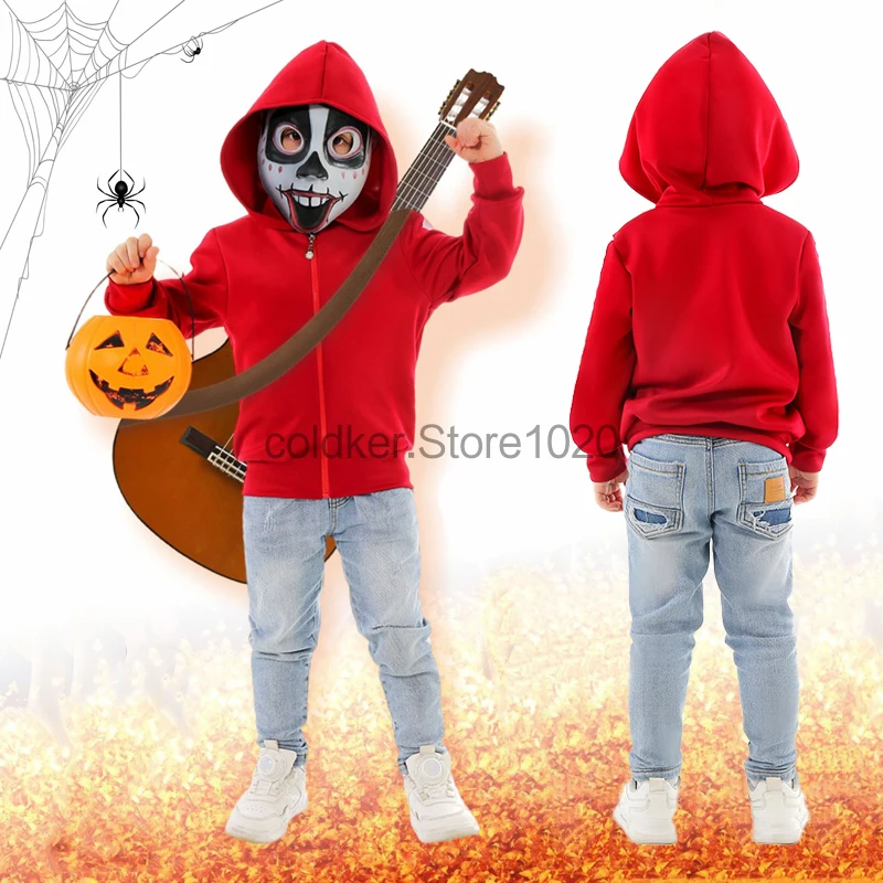 Deti Anime Moive Miguel Cosplay kostýmy chlapci Red Hoodie bunda s teroristickou maskou Halloween Day of Dead Costumes pre deti