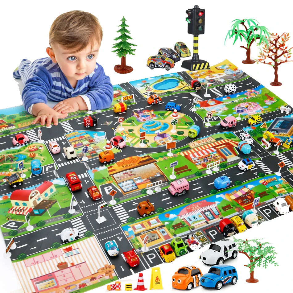 Deti Canvas lezenie rohože parkovisko MAPP MAP DETI Koberce Deti rozvíjajúce paľbu rohož Big City Traffic Road Carpet s hračkami