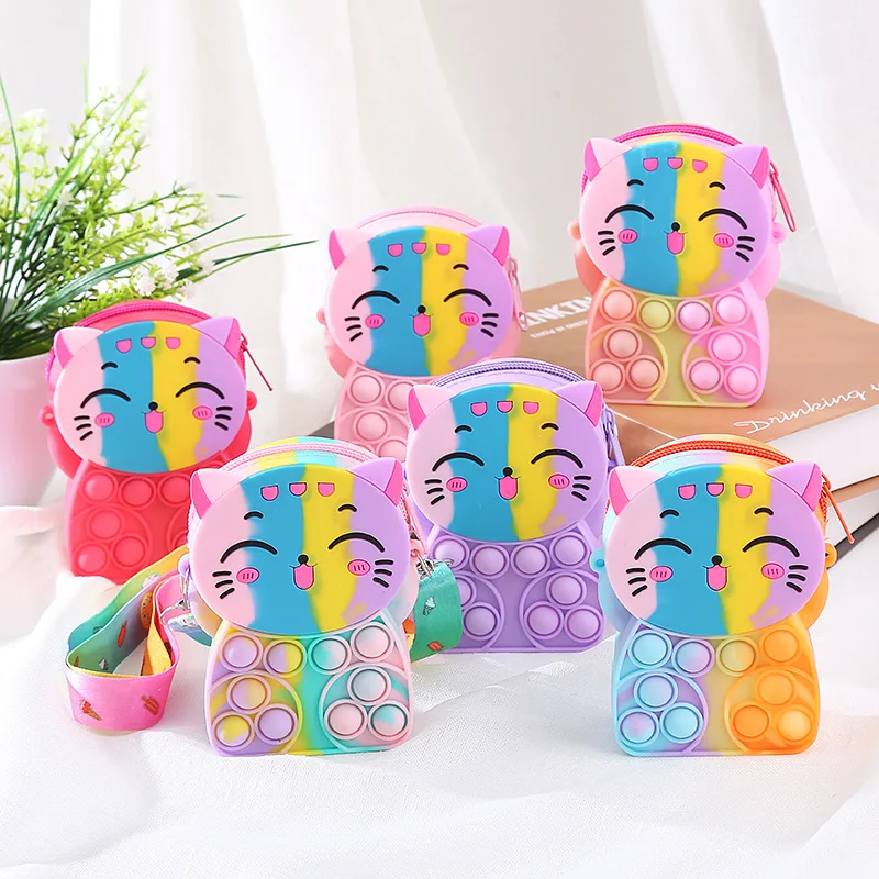Deti Cat Pops Messenger Bag Fidget Bubble Bag zmiešané farebné sáčky na ramene s remienkami s popruhmi Novinka hračky pre autizmus darček