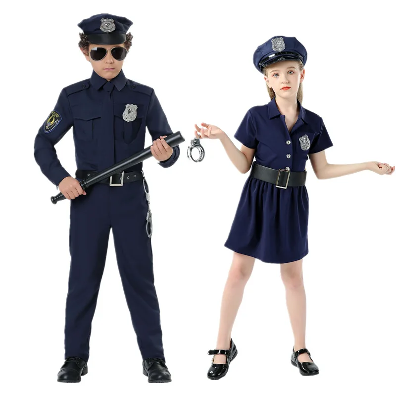 Deti Child Cosplay policajný kostým Krásna modrá uniforma pre dievčatá práca zamestnanie Role hra Halloween Carnival Dress Up Party