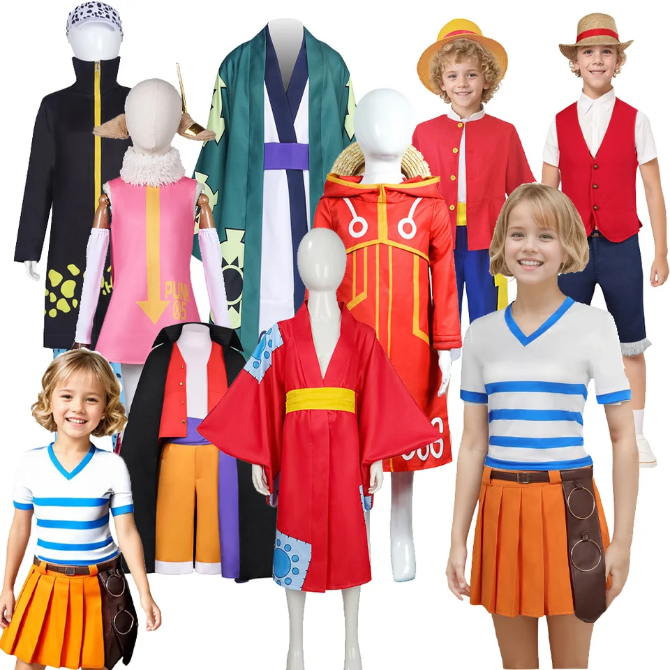 Deti deti Trafalgar Zoro Nami Luffy Shanks Cosplay klobúk kostýmy SSG Egghead Roleplay sukne nohavice Kimono Halloween Party Suit