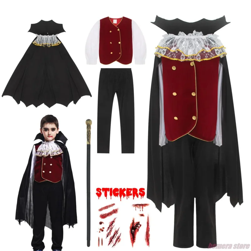 Deti detský upírsky kostým Count Dracula Cosplay Boys Vampiress for Girls Halloween Party Fantasia Dreet Up Dropshippppping