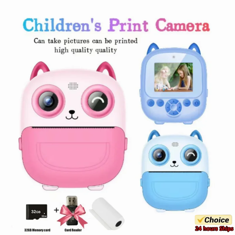 Deti Digitálny fotoaparát Okamžitý tlač pre deti Termálna tlačová kamera Instant Photo Tlač kamery Video hračky+32G pamäťová karta