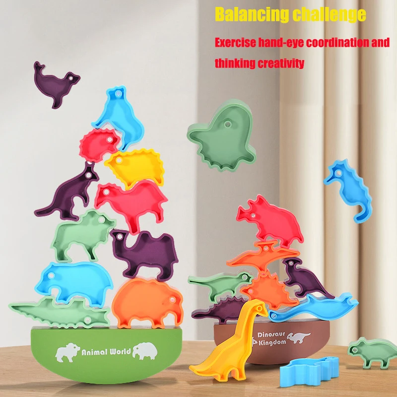 Deti Dinosaurus Zvieratá Stohovanie Bojovne Bloky Set 3D Puzzle Toy High Board Ranné vzdelávanie Game pre deti darček