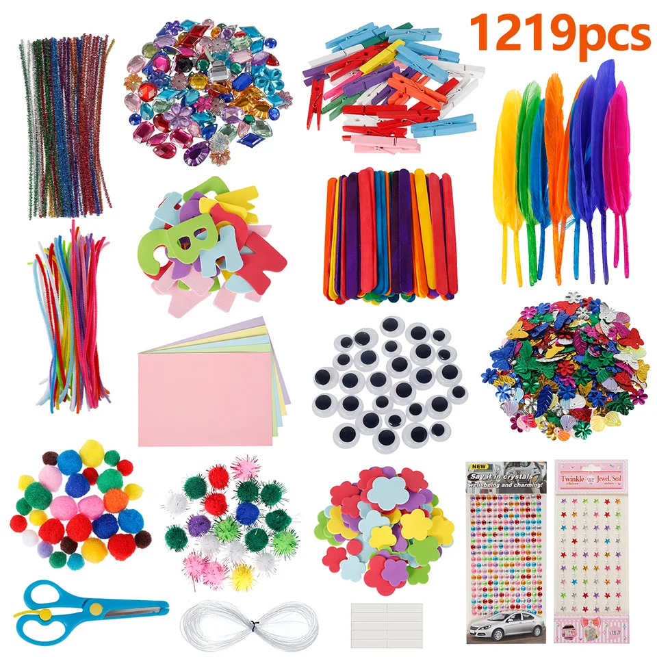 Deti DIY Art Craft Hračky farebné plyšové palice penové kvetinové oči Pompoms ručne vyrábané umelecké remeselné remeselnícke kreativita Devoloping hračky