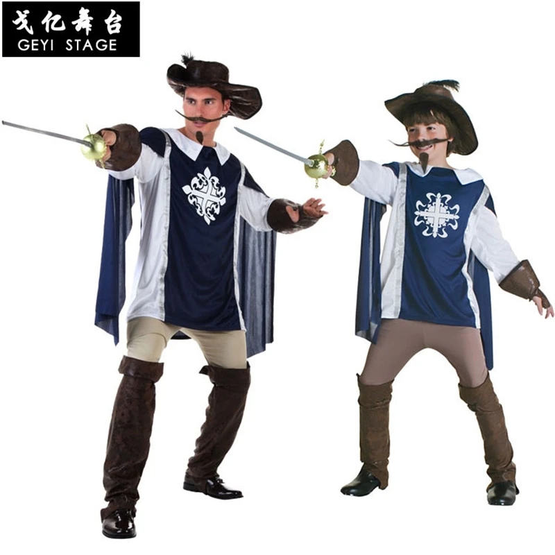 Deti dospelé modré tri mušketier kostým Grécky rímsky bojovník rytiersky kostýmy pre chlapcov Halloween Carnival Mardi Gras Fancy Dress