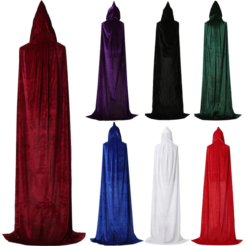 Deti dospelé čierne biele zamatové kapucňu upíry Cape Halloween Party Cloak Cosplay Kid smrť retro gotické čarodejnice Capes kostýmy