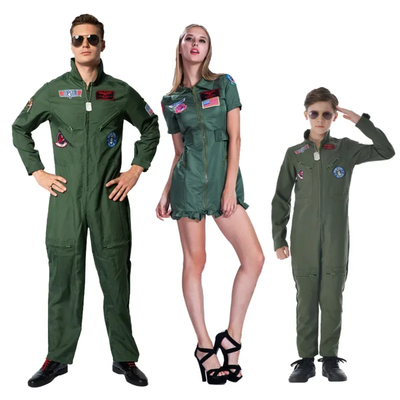 Deti dospelí Top Gun Movie Cosplay American Airforce Uniforma Halloween kostýmy Men ženy armáda zelený vojenský pilot kombinézy