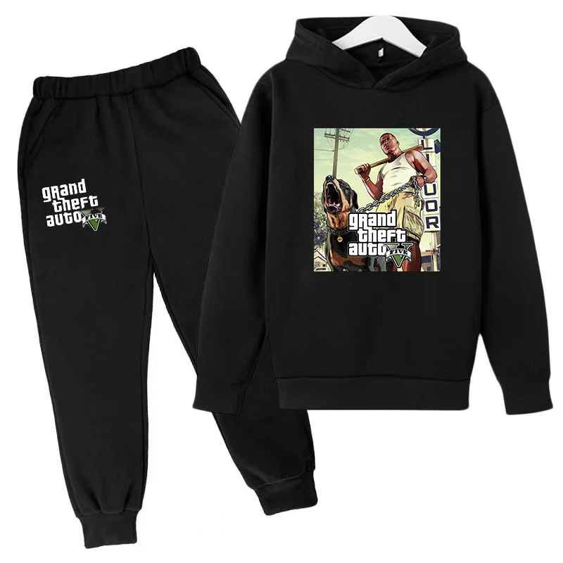 Deti Fall Winter Módna mikina chlapci dievčatá GTA GTA GTA GTA roztomilý tlačicí kabát top + nohavice 2p outdoor CS Sport Jogging Casual Set