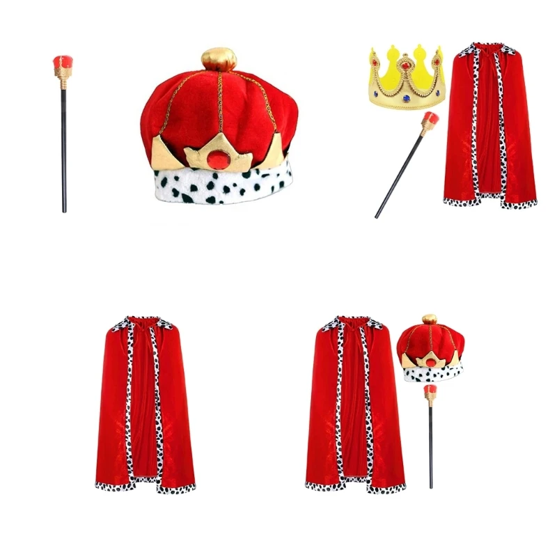 Deti Halloween Cosplays kostým Red Cloak Cape & King Crowns pre večierky Dropship