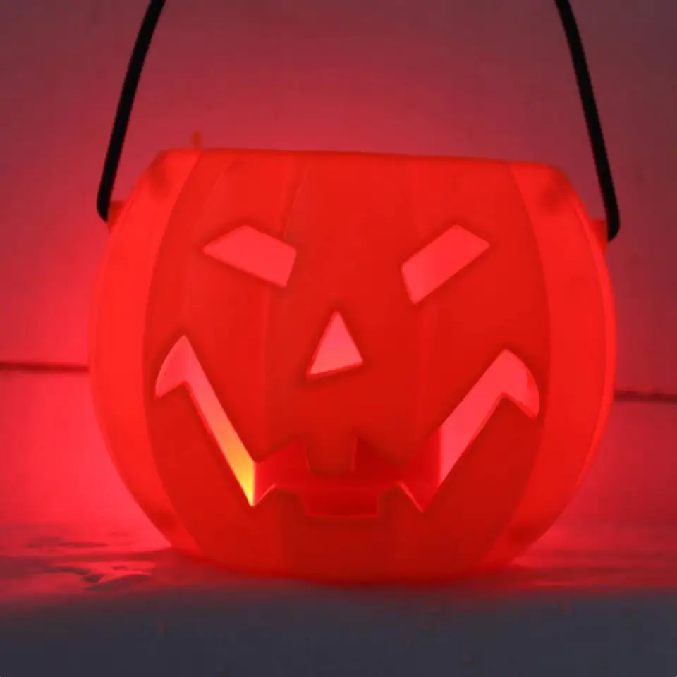 Deti Halloween prenosné tekvicové netopiere Lantern Pumpkin Candy Barrel Bucket Sound Home School Party Dekorácie