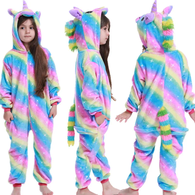 Deti jednorožec anime cosplay kostýmy kombinézy Kigurumi zvieracie pyžamy detské kapucne s kapucňou spánok