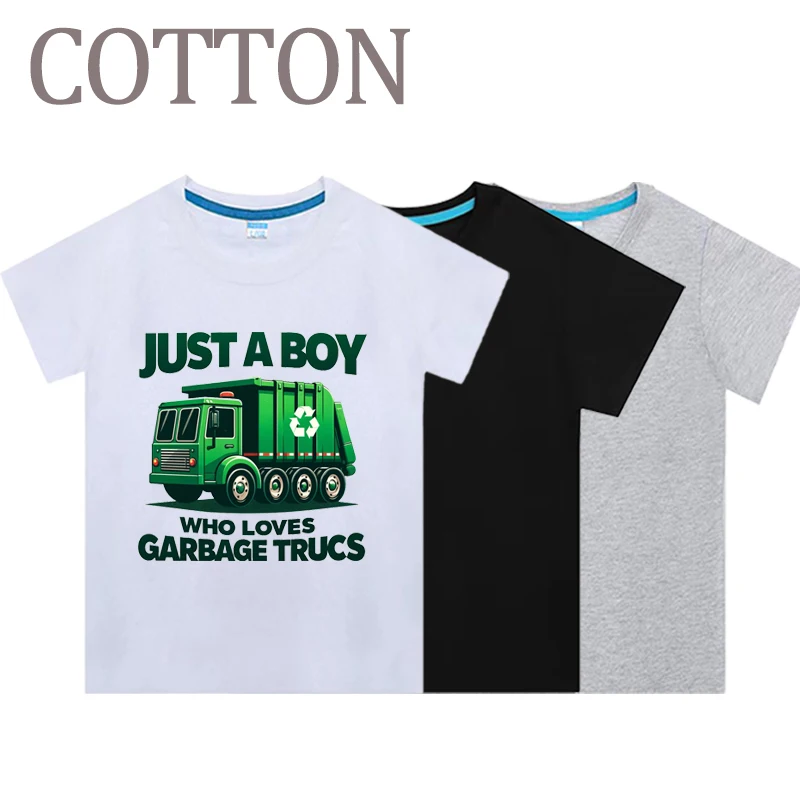 Deti len chlapec, ktorý miluje odpadky Trucks Tričko Kids Krátke rukávy Crewneck Tričká Top Tee Toddler Girls detské košele bavlna