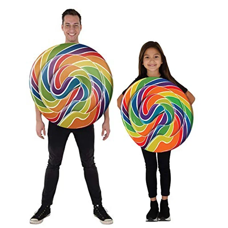 Deti Lollipop Dospelé dievčatá Rainbow Candy Fancy Dress Tusic Halloween Costy Men 2024 Mn1