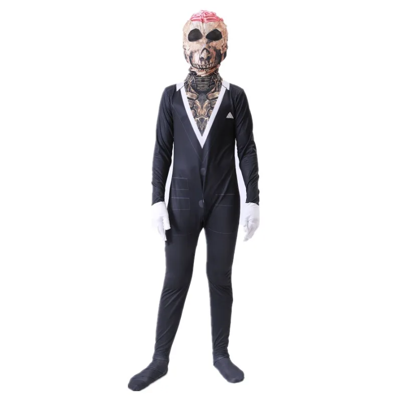 Deti obleky kostra strašidelné kostýmy chlapci vytlačené obleky gentleman kostru Bodysuit Boys Girls Halloween roly hracie kostým
