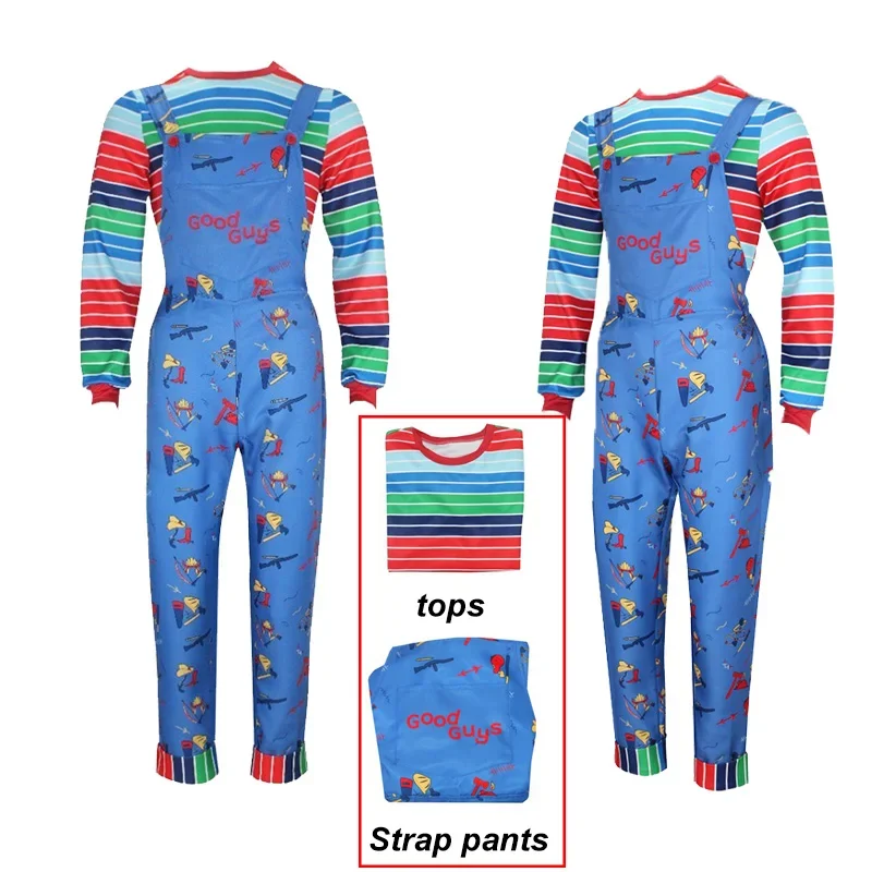Deti pre dospelých Chucky Cosplay kostýmy film Chucky Kostým košele nohavice obleky Halloween karnevalová párty hororové oblečenie pre muža