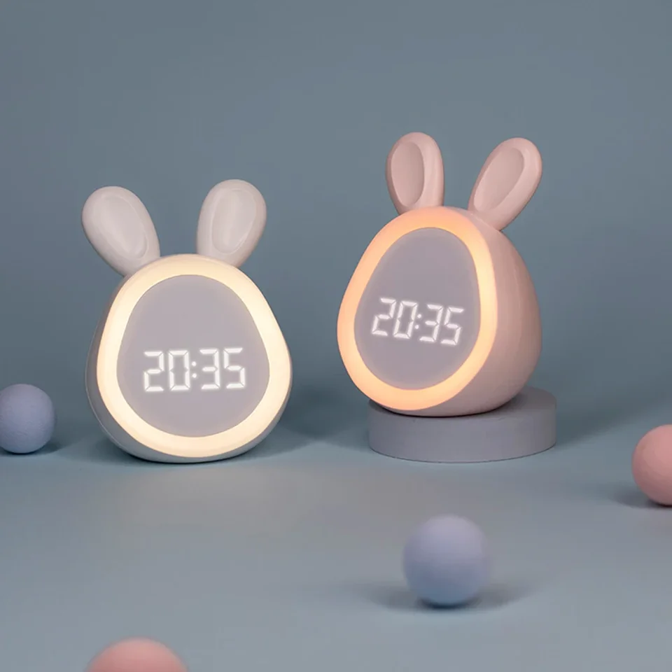Deti roztomilé králičie budík s nočným svetlom stepless stmievanie LED digitálny budík pre chlapcov dievčatá