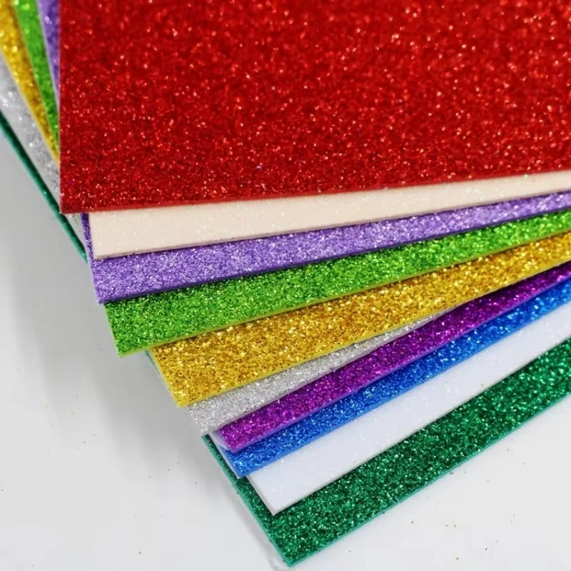 Deti ručne vyrábané remeselné materiály Rainbow Color A4 20x30cm Shiny Eva Paper Materská škola DIY Papier s zadnou žuvačkou 10ks