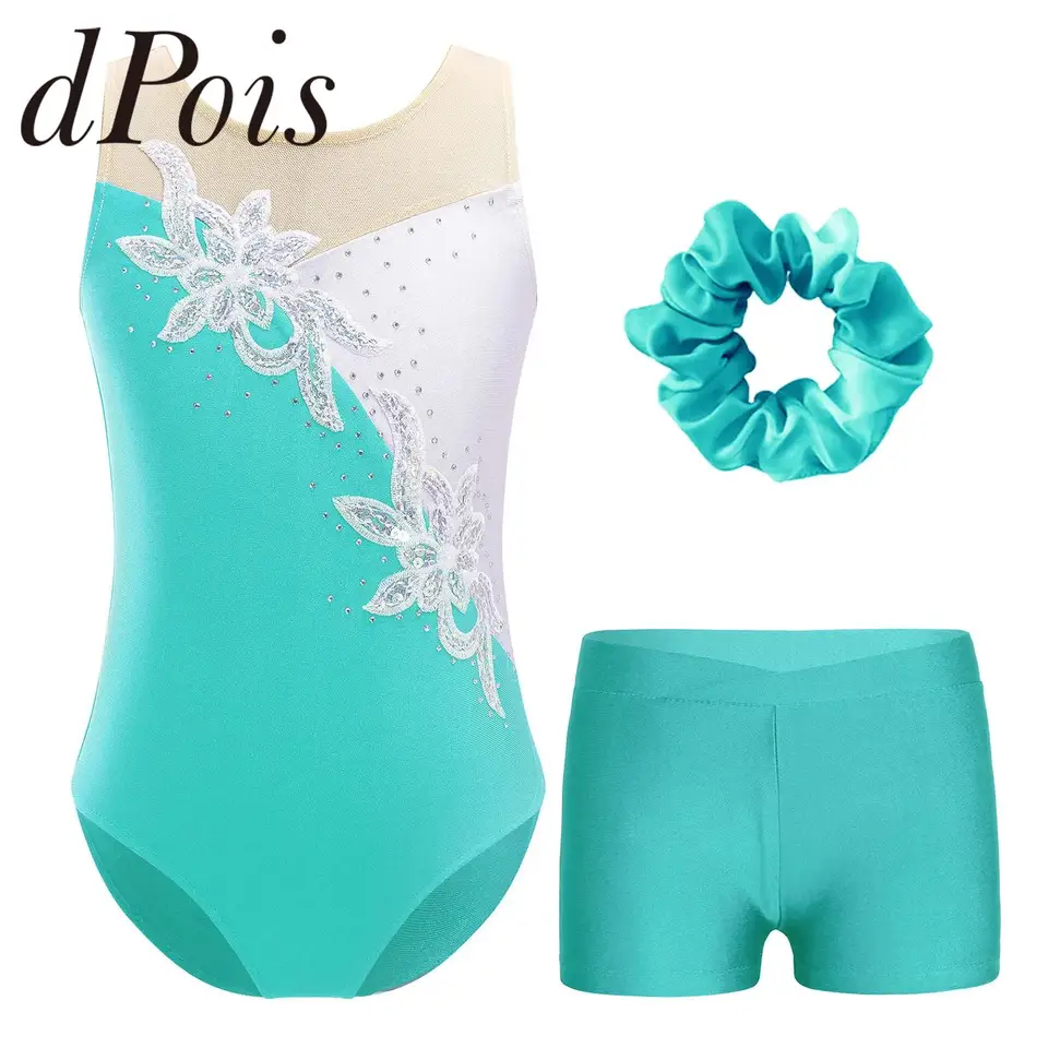 Deti rytmická gymnastika kreslenie krasokorčuľovanie Korčuľovanie Korčuliarske deti Dievčatá Dievčatá bez rukávov Bodysuit Ballet Dance Dance Terord Shorts Dancewear Sety