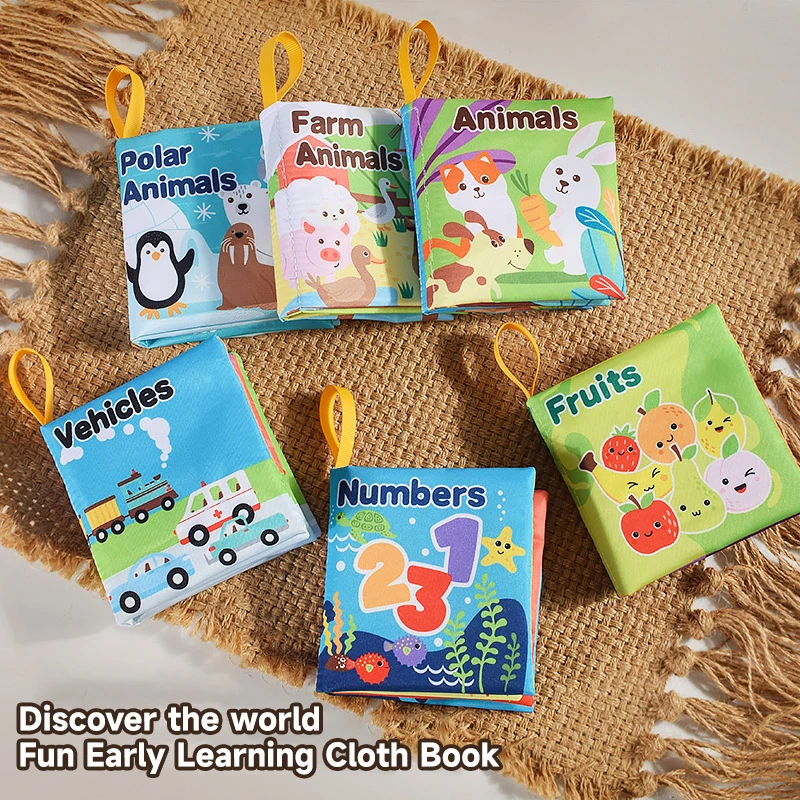 Deti skoré vzdelávacie hračky Russle Sound Soft Soft Cloth Book ovocie čísla zvierat Čísla potravín Food Transport Cognition Hračky