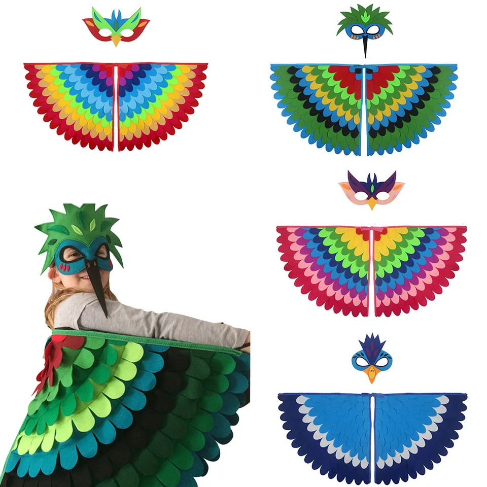 Deti sov krídla kostýmy Zvieratá Peacock Cloak s maskou pre deti dievčatá Dievčatá pódium Performance Halloween Party Cape