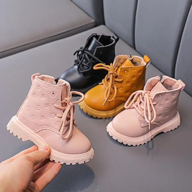 Deti teplé martine topánky Nový britský štýl Čalúnené krátke topánky Kids Lace Up Bočný zips non sliepka High Top Fashion Last Shoes topánky